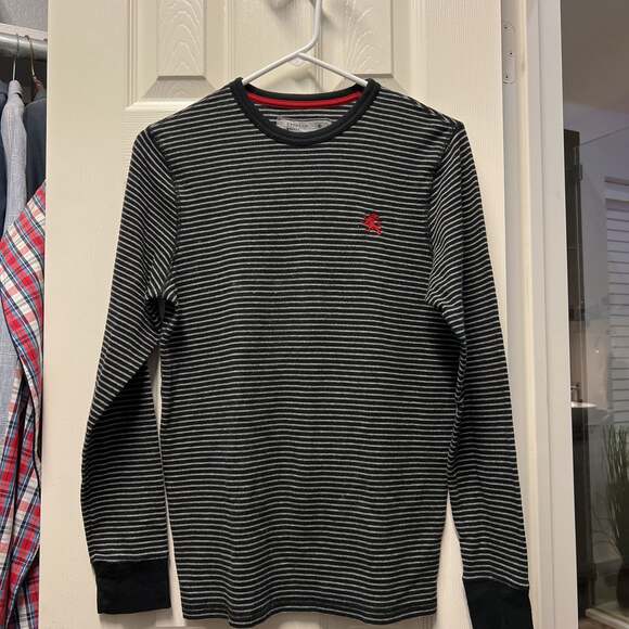 Express Waffle Knit Long Sleeve Thermal Shirt Red Blue Striped Mens Large - Picture 4 of 4